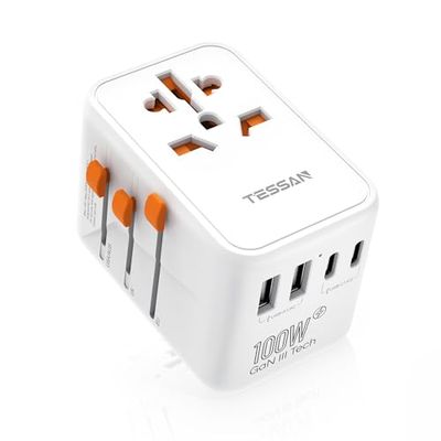 Universal Travel Adapter GaN 100W · Orange White